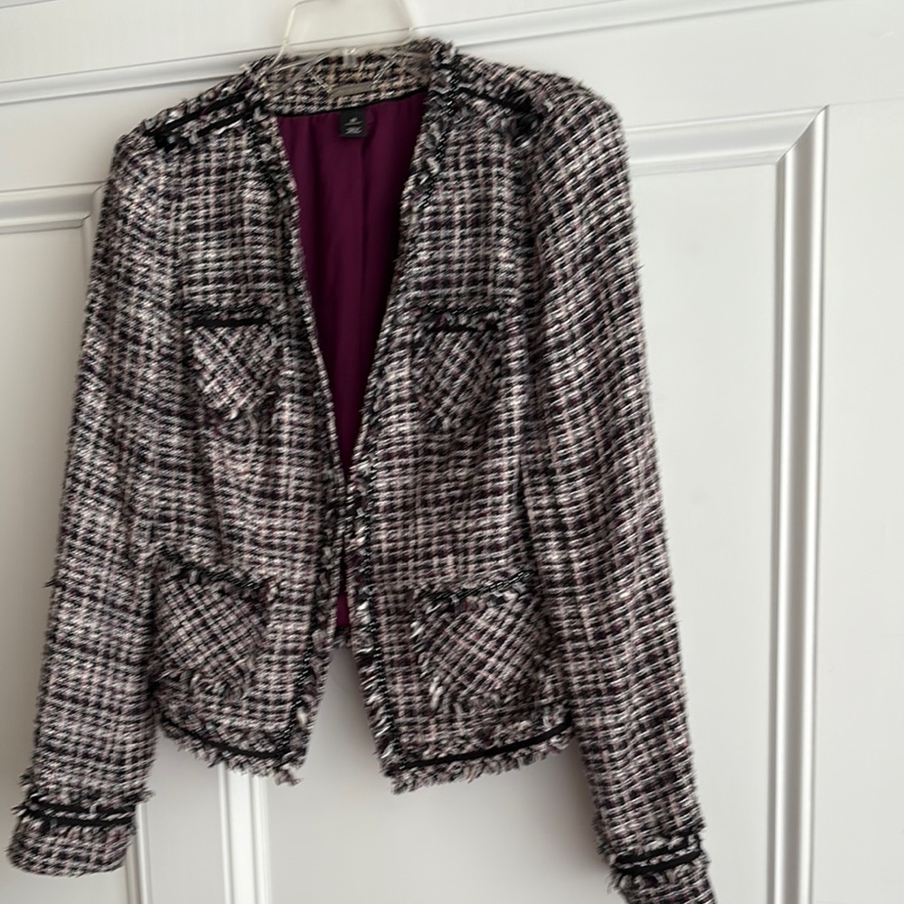 White House Black Market Tweed Blazer - Black, White, Purple